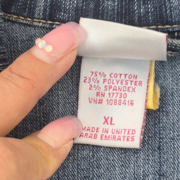 Xhilaration Womens Cropped Denim Jacket SZ XL Blue Button Front Distressed Style - Picture 3 of 15